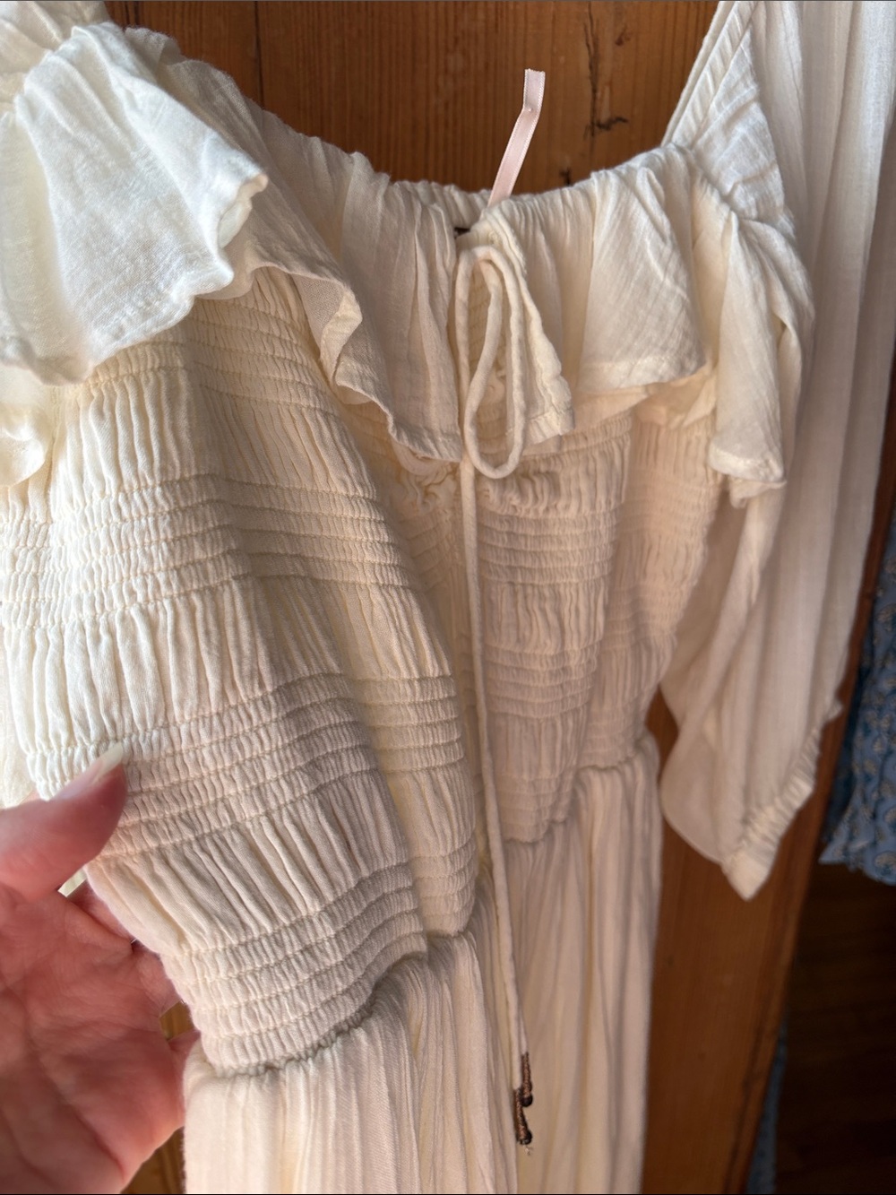 Oasis midi 100% Cotton Free People Cream Boho Smocked Maxi Dress - Picture 4 of 6